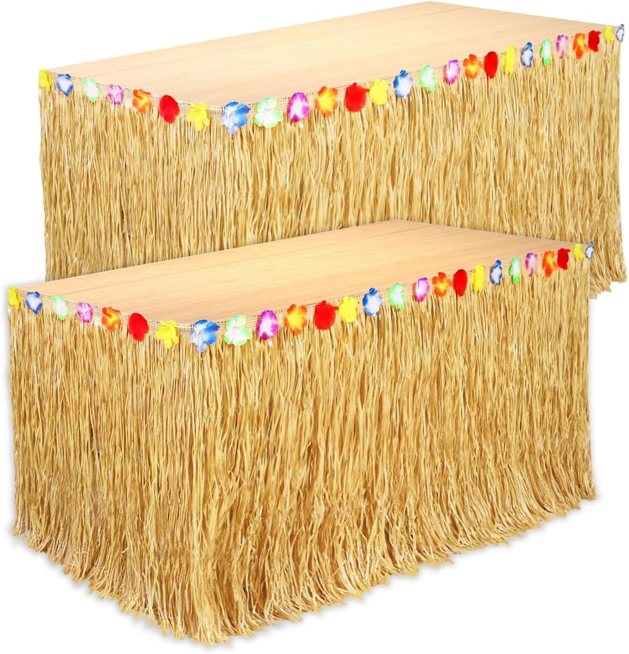 2 Pack Table Skirt Luau Party Decorations, Flower 53.2" X 29.5" Grass Table Skirts(A-2 Pack)